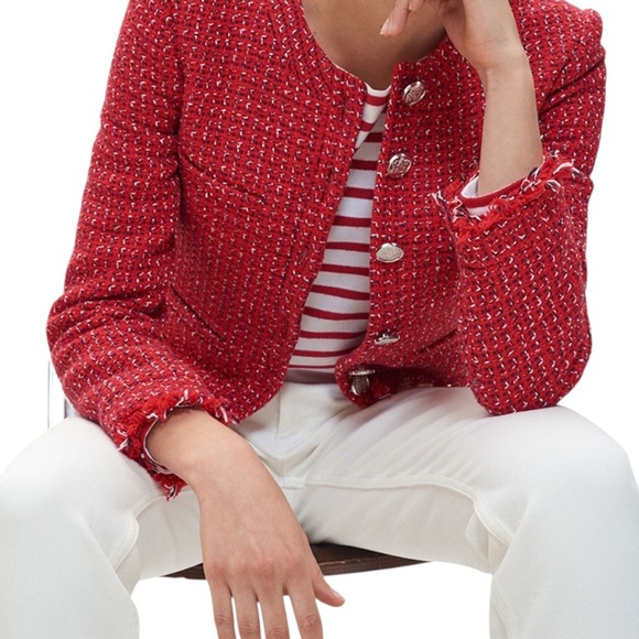 Claudie Pierlot Firey Red Tweed Jacket - Picture 2 of 15